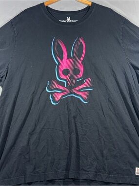 Psycho Bunny Shirt Mens 4XL Black Skull Bunny Graphic Cotton Short Sleeve Tee
